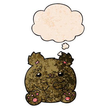 karikatür ayı ve grunge doku desen tarzında düşünce balonu