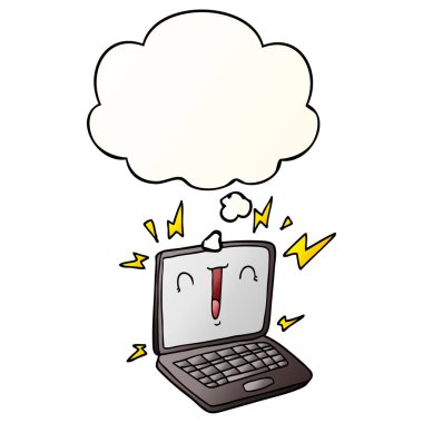 karikatür dizüstü bilgisayar ve pürüzsüz degrade st düşünce balonu