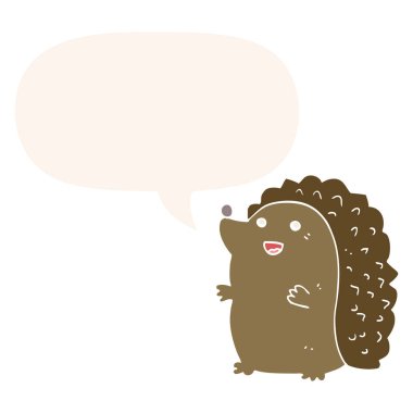 retro tarzı karikatür mutlu kirpi ve konuşma balonu