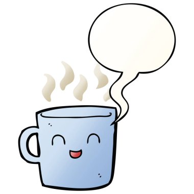 pürüzsüz degrade sty sevimli kahve fincanı karikatür ve konuşma balonu