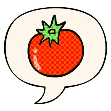 çizgi roman tarzında karikatür domates ve konuşma balonu