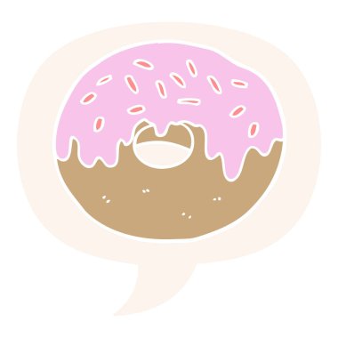 retro tarzında karikatür donut ve konuşma balonu