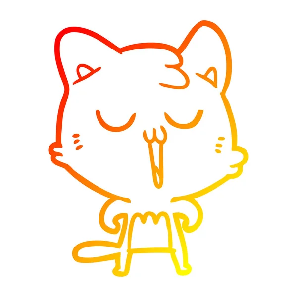 Línea de gradiente caliente dibujo dibujos animados gato cantando — Vector de stock
