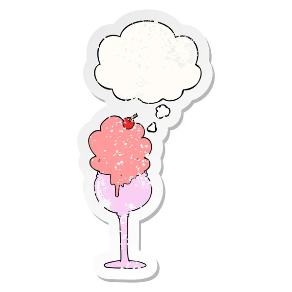 Cartoon Ice Cream Desert en dacht Bubble als een verdrietig versleten — Stockvector