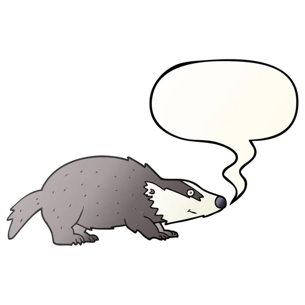 Cartoon badger and speech bubble in smooth gradient style — Stock Vector