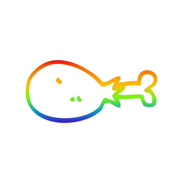 Rainbow gradient ligne dessin animé cuisiné jambe de poulet — Image vectorielle