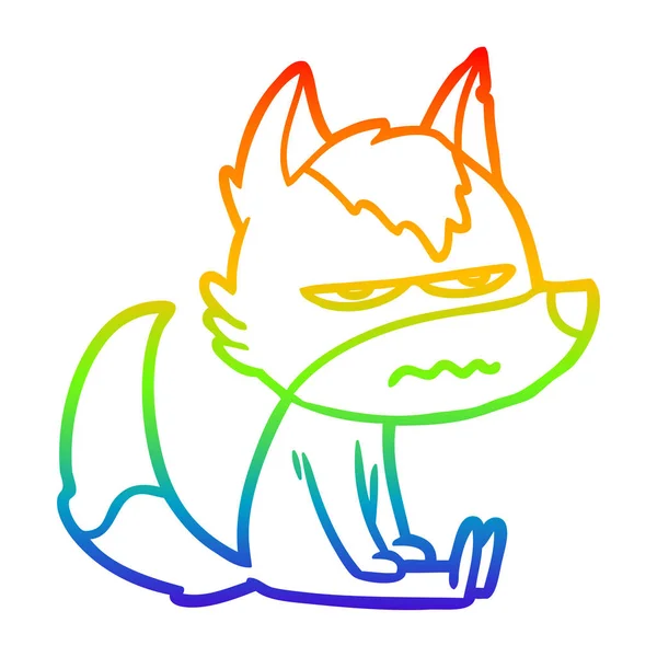 Regenboog gradiënt lijntekening cartoon geërgerd Wolf — Stockvector