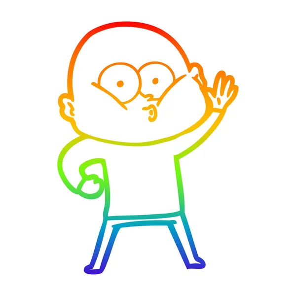 Arco iris gradiente línea dibujo dibujos animados calvo hombre mirando — Vector de stock