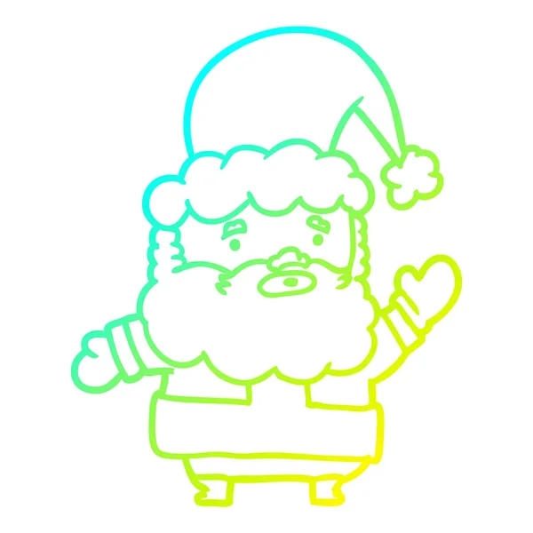 Línea de gradiente frío dibujo santa claus ondeando — Vector de stock