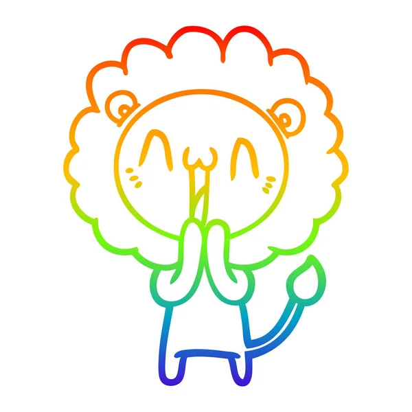 虹のグラデーションラインは幸せな漫画のライオンを描く — ストックベクタ