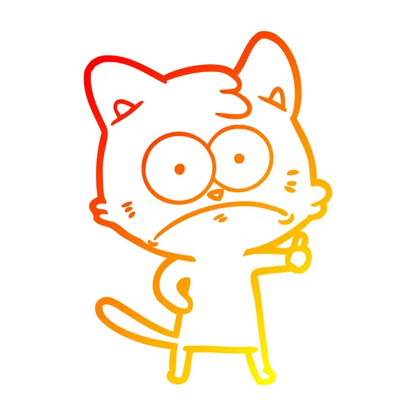 Línea de gradiente caliente dibujo dibujos animados gato nervioso — Vector de stock