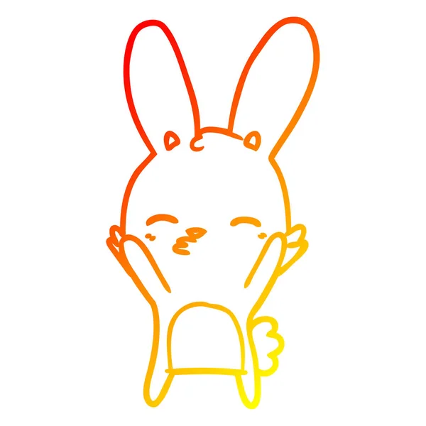 Warme kleurovergang lijntekening Curious Bunny cartoon — Stockvector