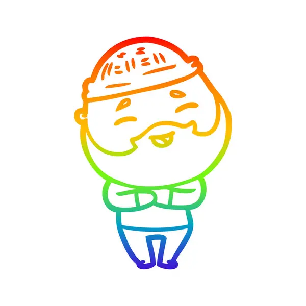 Rainbow gradient ligne dessin dessin animé heureux homme barbu — Image vectorielle