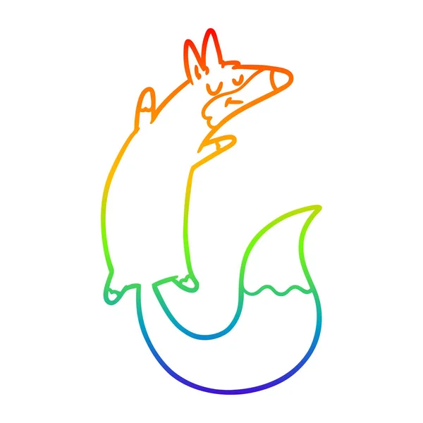 Regenbogen-Gradienten-Linie Zeichnung Cartoon Springfuchs — Stockvektor