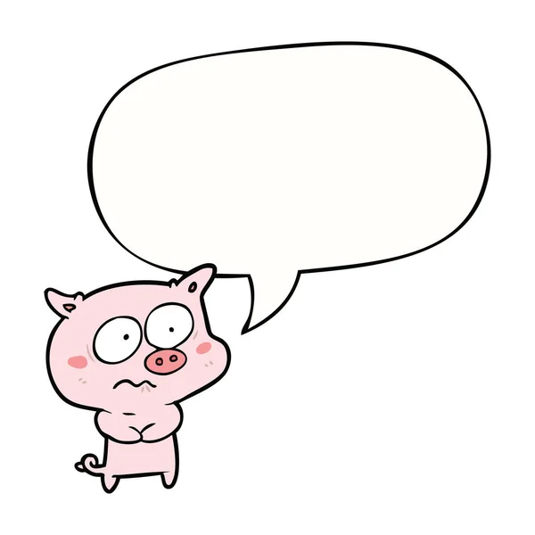 Karikatür sinir domuz ve konuşma balonu — Stok Vektör