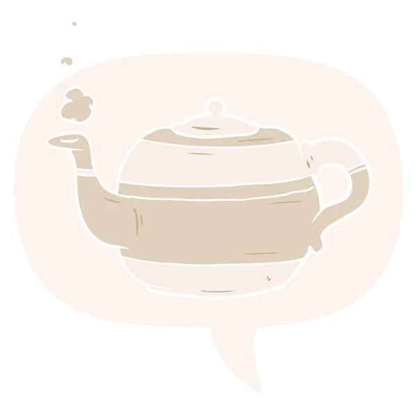 Cartoon Tea Pot i bańka mowy w stylu retro — Wektor stockowy