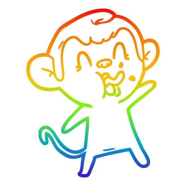 Rainbow gradient ligne dessin fou dessin animé singe — Image vectorielle