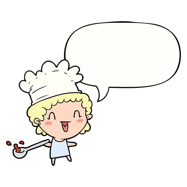 Lindo dibujos animados feliz chef y la burbuja del habla — Archivo Imágenes Vectoriales