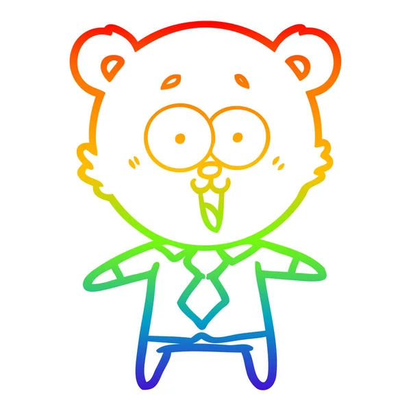 Regenboog gradiënt lijntekening lachende teddybeer cartoon in sh — Stockvector