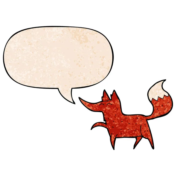 Cartoon fox and speech bubble in retro texture style — Stock Vector