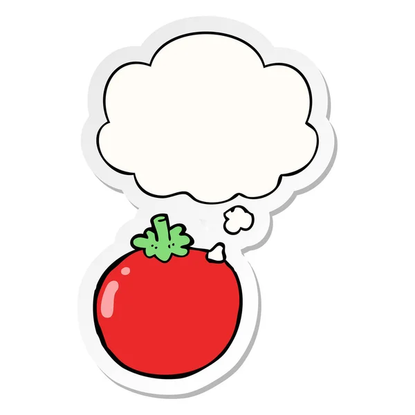 漫画のトマトと印刷されたステッカーとしてバブルを考えた — ストックベクタ