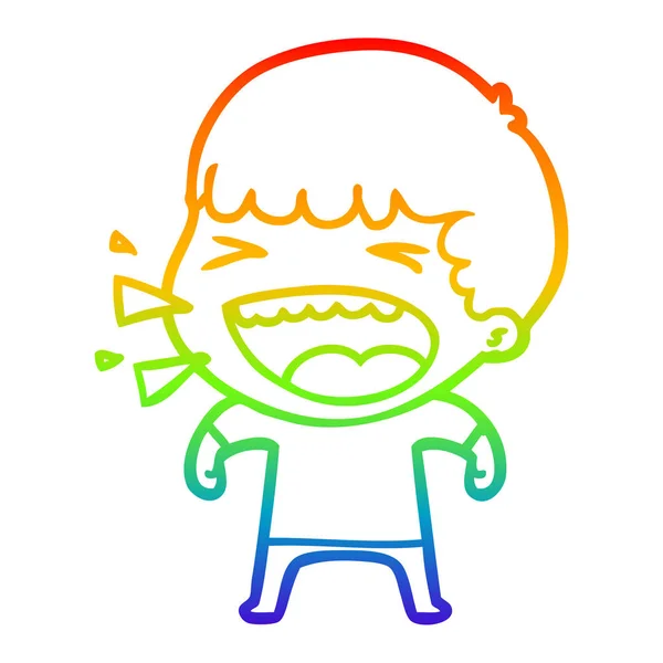 Rainbow gradient line drawing cartoon laughing man — Stock Vector