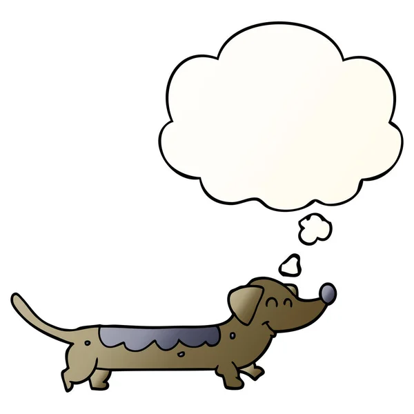 Perro de dibujos animados y burbuja de pensamiento en estilo gradiente suave — Vector de stock