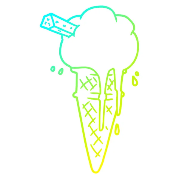 Cold gradient line drawing cartoon ice cream melting — Stock Vector