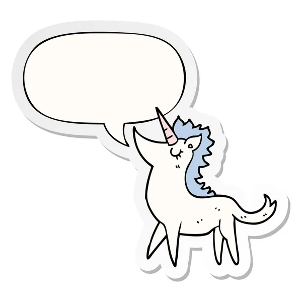 Kartun unicorn dan stiker gelembung bicara - Stok Vektor