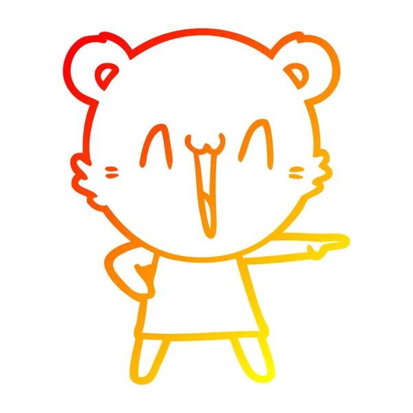 Warme kleurovergang lijntekening Happy Bear Cartoon — Stockvector
