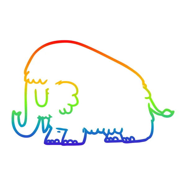 Arco iris gradiente línea dibujo dibujos animados mamut — Vector de stock