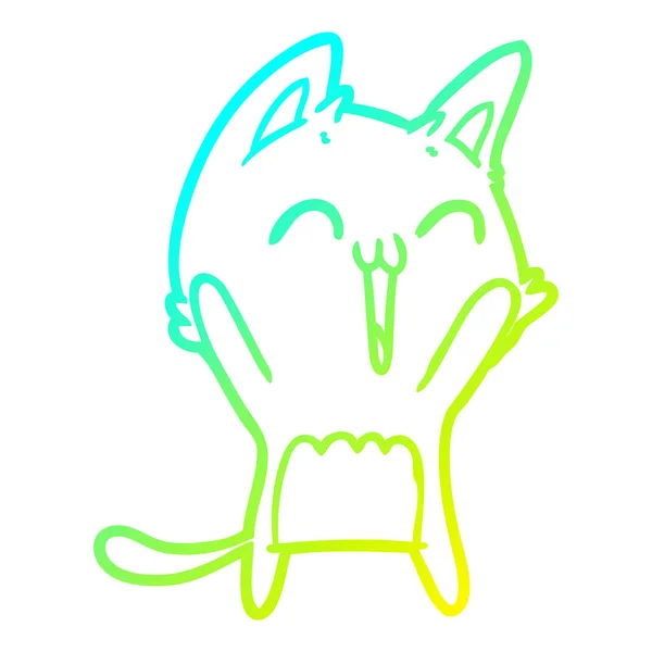 Κρύα γραμμή ντεγκραντέ σχεδιάζοντας ευτυχισμένο καρτούν γάτα — Διανυσματικό Αρχείο