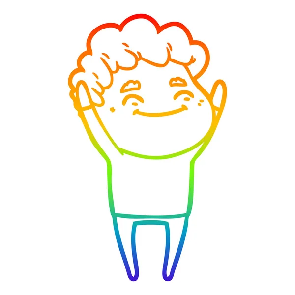 Linea gradiente arcobaleno disegno cartone animato uomo amichevole — Vettoriale Stock