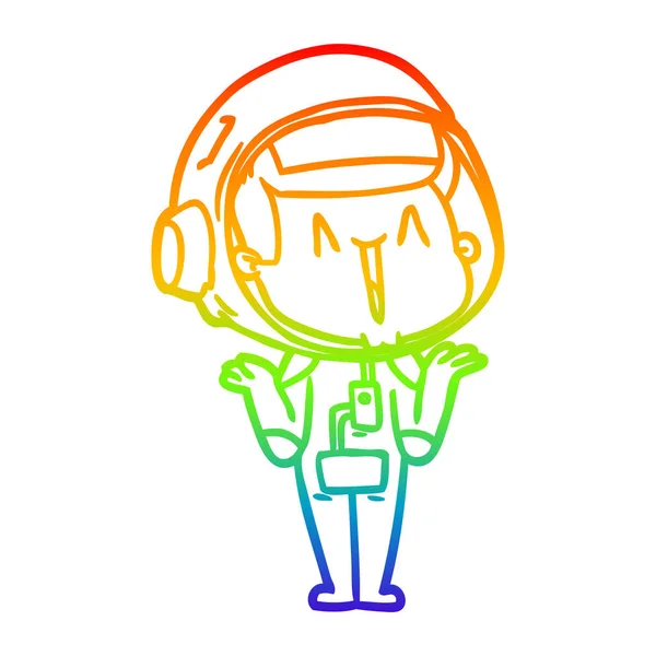 Regenboog gradiënt lijntekening gelukkig cartoon astronaut afschudden — Stockvector