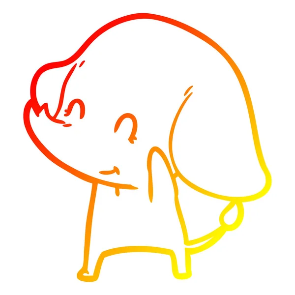 Varm gradient linje ritning söt tecknad elefant — Stock vektor