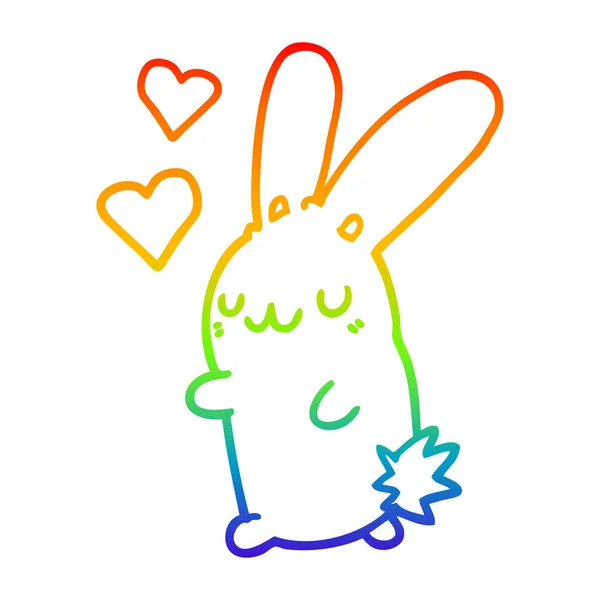 Rainbow gradient ligne dessin dessin animé lapin en amour — Image vectorielle