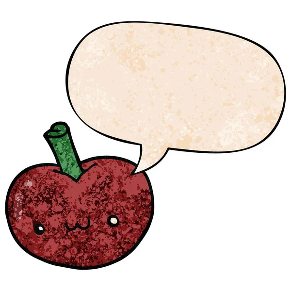 Jabłko kreskówki i bańka mowy w stylu retro tekstury — Wektor stockowy