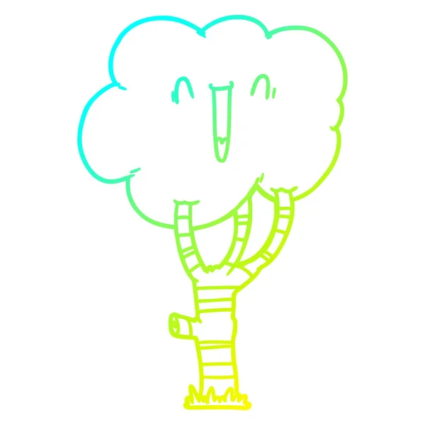 Čára s chladnou čárou kreslení kreslený smějící se strom — Stockový vektor