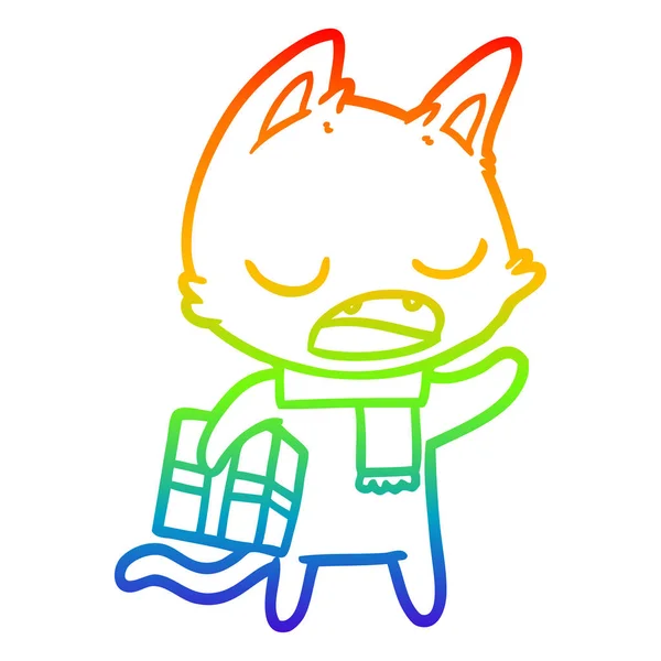 Rainbow gradient line drawing talking cat cartoon — Stock Vector