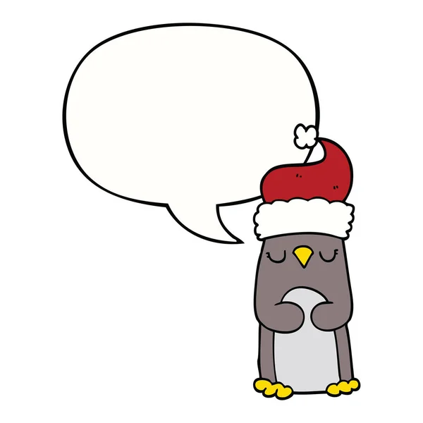 Pingüino de Navidad de dibujos animados y burbuja del habla — Archivo Imágenes Vectoriales