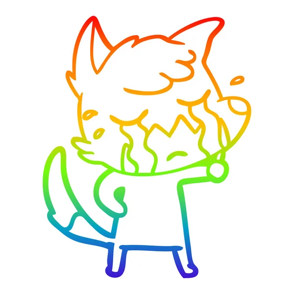 Linha gradiente arco-íris desenho choro desenho animado raposa — Vetor de Stock