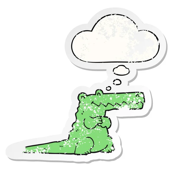 卡通鳄鱼和思想泡沫作为一个苦恼的磨损的粘棒 — 图库矢量图片