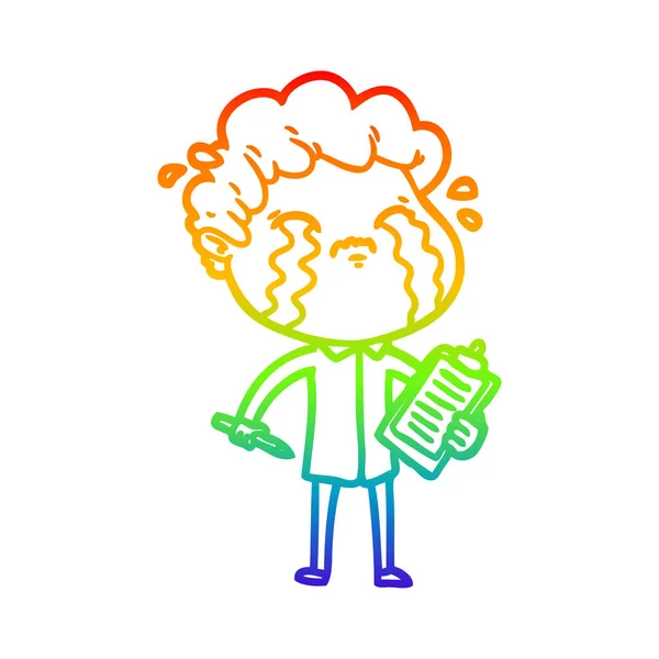 Rainbow gradien line drawing cartoon man crying - Stok Vektor