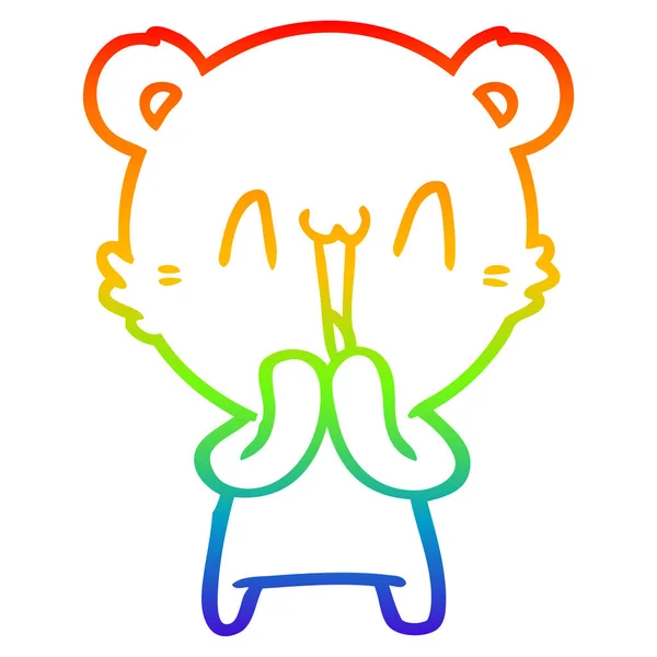虹のグラデーションラインは幸せなクマの漫画を描く — ストックベクタ