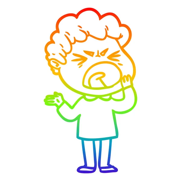 Regenboog gradiënt lijntekening cartoon woedend man — Stockvector