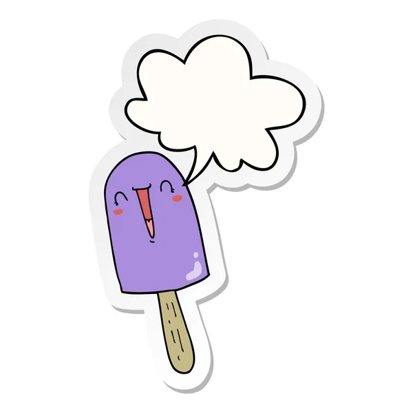 Cartoon Happy Ice lolly och pratbubbla klistermärke — Stock vektor