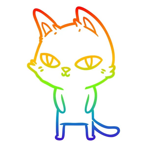 Duhový gradient čára kresba Kreslená kočka s jasném zrakem — Stockový vektor