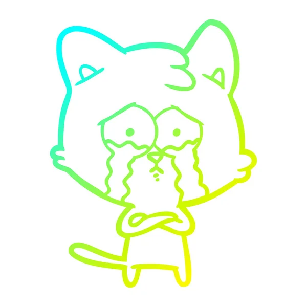Холодна градієнтна лінія малювання мультяшний плаче кіт — стоковий вектор