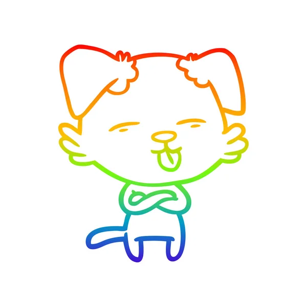 Arco iris gradiente línea dibujo dibujos animados perro sobresaliendo lengua — Vector de stock