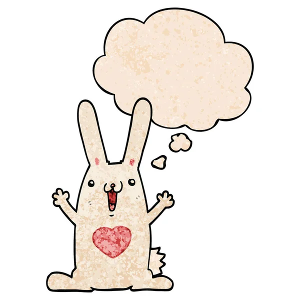 Cartone animato coniglio in amore e pensiero bolla in grunge patt texture — Vettoriale Stock